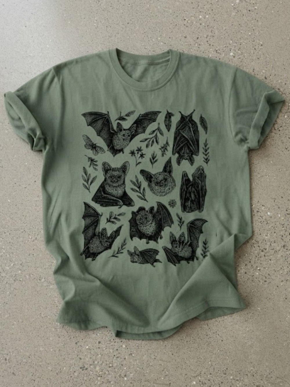 Bats Woodland Flora Entomology Cream Neutral Gildan T-Shirt